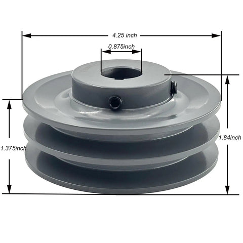Double Groove V Belt Pulley 4.25 Inch Outer Diameter 0.875 Inch Bore Cast Iron Sheave For A AX 3L 4L V Belts 2 Groove Drive Component