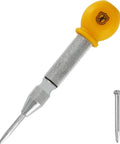 Spring Loaded Center Punch Marker For Wood Metal Plastic With Palm Cushion Cap 5 Inch Automatic Scriber Tool shown with tip replacement.