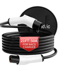 Heavy Duty Nacs Ev Charging Extension Cable Flex Your Tesla Charge Game With 21 Ft Extra Reach 240V 50A Rating, coiled, black.