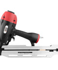 Three In One Air Framing Nailer With Adjustable Magazine For Twenty One, Twenty Eight, Thirty Four Degree Nails, Nail Length Two And A Quarter To Three And A Half Inches, 70 To 120 PSI, Anti Dry Fire Mechanism, Hardened Claw Tip For Reduced Wear, side view