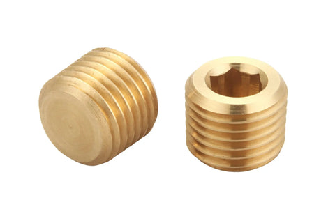 Brass Pipe Fitting Hex Countersunk Plug One Quarter Inch NPT Male Half Inch Outer Diameter Threads Ten Pack Easy Hex Drive