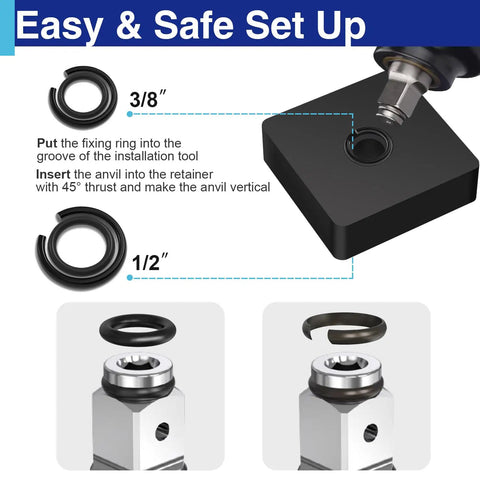 Big Sixteen Piece Impact Wrench Ring Kit with one half inch and three eighths inch friction rings and O rings includes anvil install tool