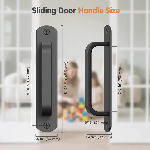 5.7 Inch Aluminum Sliding Barn Door Handle Set For Cabinets And Closets Sturdy Build Cabinet Pull Front and Side View