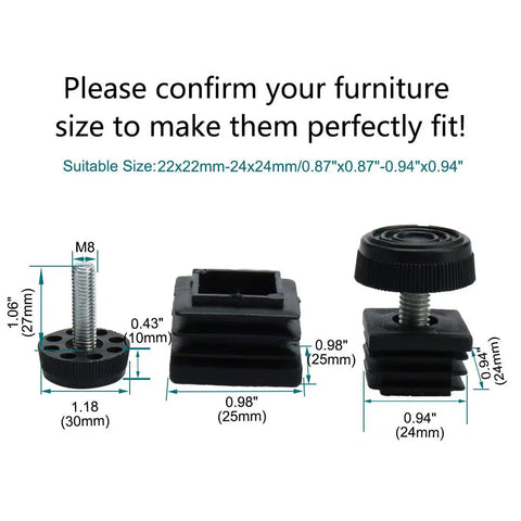 Adjustable Square Leveling Feet For Home Furniture And Appliances 25 Mm Insert Set Of Four Heavy Duty Stabilizers dimensions and suitability guide