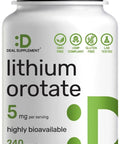 Low Dose 5mg Lithium Orotate Capsules For Gentle Absorption And Big Bioavailability, 240 Count, Non GMO Gluten Free Bottle Front View