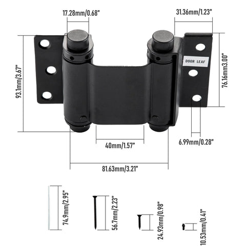 Home Master Hardware 3-inch matte black double-action self-closing door hinge, 2-pack with screws