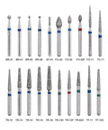 Killer Performance 50 Pc Diamond Burs FG Shank Dental Bits with natural diamond coating, stainless steel shafts, and various shapes.