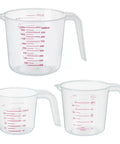 Three Pack Measuring Cups Set 250ml 500ml 1000ml BPA Free Non Toxic Durable Kitchen Tools with clear markings and spouts