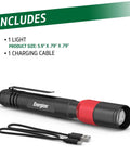 Rechargeable Pen Light Flashlight X 400 Tiny But Mighty Pocket Size with USB charging cable, black and red, size 5.9" x 0.79"