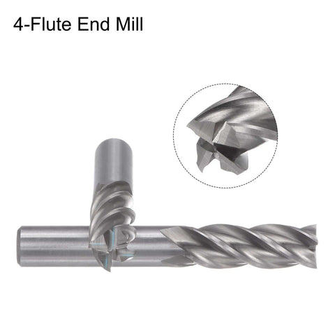 Carbide end mills, 2 pcs, 4-flute, 13 mm diameter, straight shank