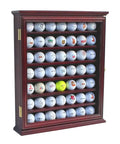 49 Ball Golf Ball Display Case Cabinet Wall Rack Holder Frame With 98 Percent UV Protection Acrylic Door Lockable Cherry Finish