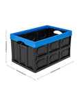Heavy Duty Collapsible Storage Bin With 12 Gallon Capacity And Built In File Organizer Rails For Home Office Garage Car Trunk Folding Plastic Tote With Easy Grip Handles Black Blue side view