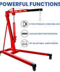 Heavy Duty 5000 Lbs Engine Hoist Cherry Picker with smooth hydraulic lift 8 ton long ram jack and adjustable boom arms.