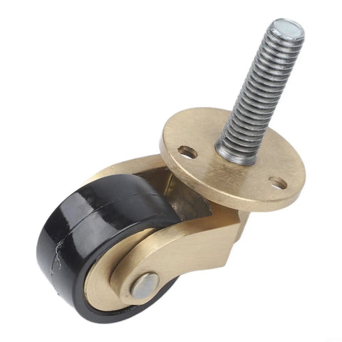 Solid Brass Caster Wheels 4pcs Silent Bearing Furniture with black rubber wheel and metal mounting screw.