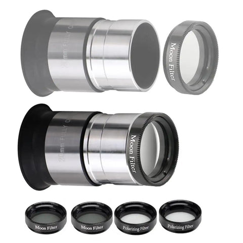 Comprehensive One Point Twenty Five Inch Telescope Eyepiece Set With 4mm 10mm And 20mm Lenses Five X Barlow Lens Moon Filters