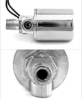 Beefy 12V Air Solenoid Valve For Cars And Trucks, One Quarter Inch NPT Inlet, Quarter Inch OD Hose Compatible, Chrome Plated, Durable Electric Air Valve, side view