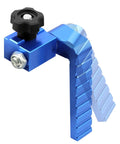 Precision Blue Aluminum T Track Flip Stop For 3 Inch Fence With Adjustable Arm Miter Saw Block showing adjustable arm and rugged design.