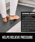 2 Pack Cushioned Kitchen Floor Mats, 17x29 And 17x59, Waterproof And Stain Resistant, Half Inch Thick Anti Fatigue Mat For Standing Desk, Ergonomic Foam Support, Charcoal, shown with feet for ergonomic demonstration.