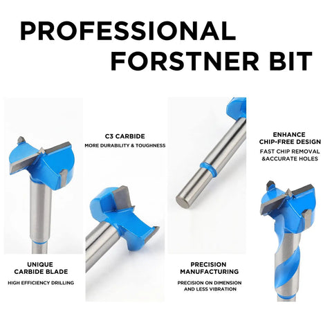 Close-up of a Carbide Tipped Forstner Bit Set 8 Piece Wood Drilling Kit showcasing carbide blades for precision drilling.