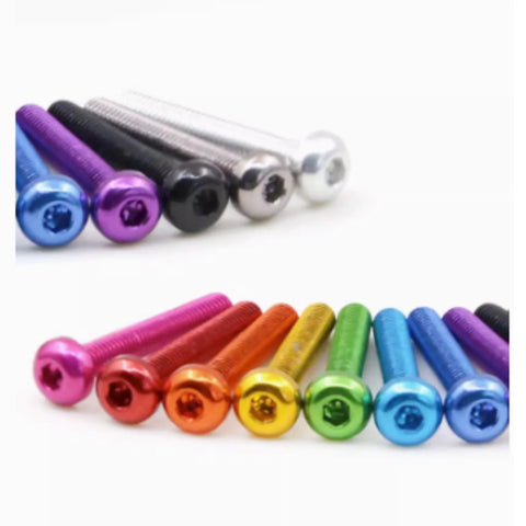 M3x5mm mushroom-head hex socket screws, 10pcs, anodized 7075-T6 aluminum in assorted colors