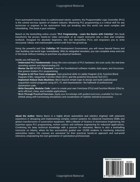 Back cover of Practical PLC Programming For Beginners From Fundamentals To Pro Practice A No Fluff Hands On Guide To Automation Software.