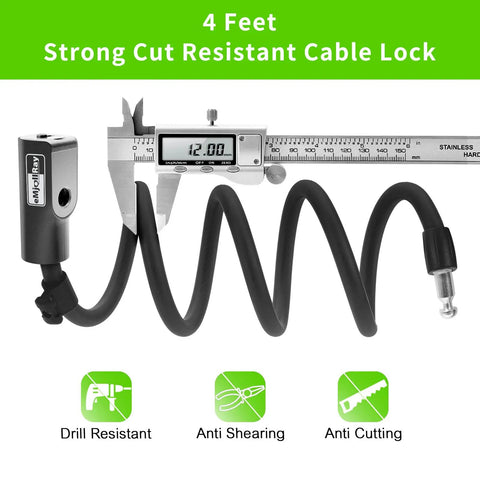 Beefy 12mm Coiled Cable Lock With Mounting Bracket For Electric Scooters And Bikes 4Ft Length Keyed Security Anti Theft Cable Lock Great For E Scooters E Bike Motorcycles