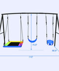 Heavy Duty Backyard Swing Set For Kids Up To 440 Lbs With Toddler Swing Belt Swing And Platform Swing Triple Outdoor Metal Frame Easy To Assemble Sturdy A Frame Playground Gear front view
