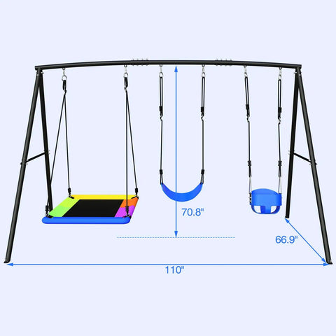 Heavy Duty Backyard Swing Set For Kids Up To 440 Lbs With Toddler Swing Belt Swing And Platform Swing Triple Outdoor Metal Frame Easy To Assemble Sturdy A Frame Playground Gear front view