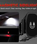 Rechargeable 1500 Lumen Pocket Flashlight With Magnetic Base And Clip shown mounted on car side with light on