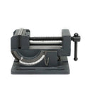 Front view of 4 Inch Angle Drill Press Vise with 0 to 90 Degree Tilting Clamp, heavy iron build for drilling machines and metalworking projects.