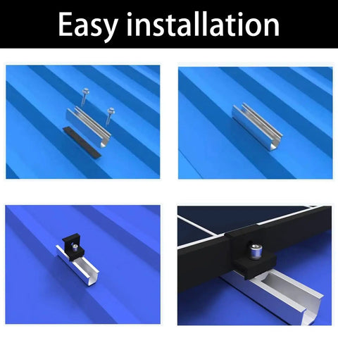 Easy installation steps for All In One Aluminum Solar Panel Mounting Kit With 120mm Rails for metal tin roofs.