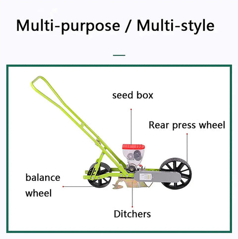 Diagram of Handheld Manual Seed Sower For Vegetables With Precise Sowing, Adjustable Depth From 0 To 5 Cm, And Row Spacing