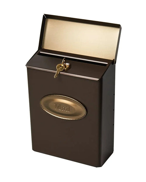 Locking Wall Mount Mailbox In Galvanized Steel Venetian Bronze Medium Capacity With Concealed Cam Lock And 2 Keys Easy Lift Lid