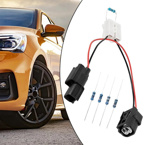 VCM Muzzler Harness Disable Kit For Honda Pilot Accord Odyssey Ridgeline 3.5L V6 Engines Vehicle Muzzler Wire Disabler Set Auto Accessories For Engine Management And No Hassle Install with connectors and resistors shown next to a car