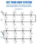 Diagram of 237 Feet Quick Connect Drip Irrigation Kit With 40 Adjustable Nozzles for greenhouse and garden setup.