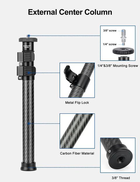 Lightweight Carbon Fiber Tripod Extension Pole Compatible With Dji And Zhiyun Gimbals with metal flip lock and mounting screws.