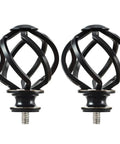 Black Curtain Rod Finials For One Inch Or Seven Eighths Inch Rods Twisted Cage Design End Caps Durable Metal Drape Hardware Easy Fit For Modern Home Decor Great For Living Rooms And Bedrooms. Pair of black twisted cage metal curtain rod finials with M6 screw