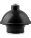 Heavy Duty Rubber Toilet Plunger With Solid Wooden Handle For Bathroom Sink Drains And Tub Clogs shown from the front, featuring a black rubber design.