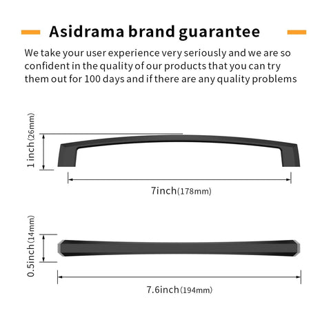 7 Inch Matte Black Kitchen Cabinet Handles, 6 Pack, Heavy Duty Metal Pulls, Rust Proof And Easy Install, Modern Cabinet Hardware For Kitchen And Bathroom Drawers And Doors, 178mm measurement view