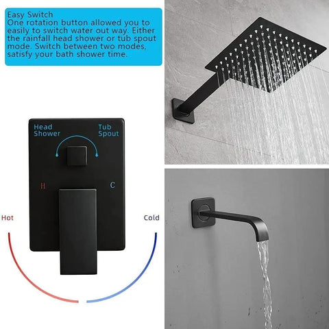 Dope Matte Black Shower Faucet Set With Tub Spout And Luxury Rain Mixer System Wall Mounted Rainfall Shower Kit With Rough In Valve