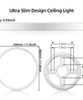 Dimensions of Two Pack Dimmable LED Flush Mount Ceiling Light 12 Inch 28W 3100 Lumens Ultra Slim With Smart App Control