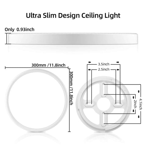 Dimensions of Two Pack Dimmable LED Flush Mount Ceiling Light 12 Inch 28W 3100 Lumens Ultra Slim With Smart App Control