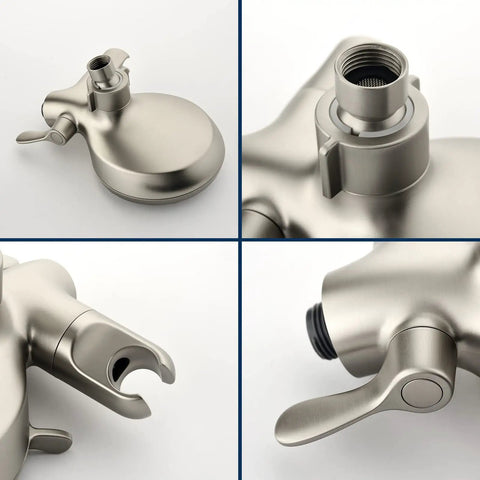 Close-up of brushed nickel 3-way diverter for High Pressure Dual Shower System With Handheld And Fixed Heads 2 In 1 Shower Combo