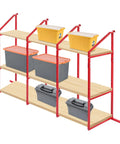 Four Piece 52 By 19 Inch Red Industrial Shelf Brackets for Beefy Heavy Duty Storage and Organization with storage bins