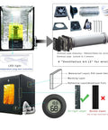 Diagram of 3D Printer Enclosure With Ventilation Kit And LED Lighting for FDM DLP SLA LCD printers, components labeled