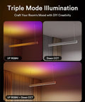 Triple mode illumination showcasing RGB color changes and dimming options for mood lighting.
