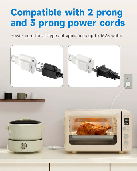 Flat Plug 3 Foot Extension Cord Pack With 90 Degree Right Angle Wall Plug White 16 AWG Indoor Grounded 3 Prong Power Cord plugged in