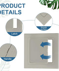 Straight Up Durable Two Pack Self Adhesive Access Panels For Drywall Walls Easy Peel Off Setup Abs Hole Covers For Plumbing Pipes And Electrical Wiring Light Grey detailed view showing latch and handle.