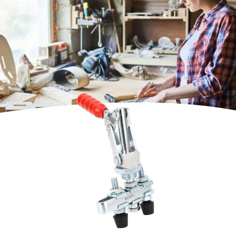 Beefy Push Pull Toggle Clamp With Double Head And Quick Release Heavy Duty 39Mm Stroke 136 Kg Clamping Force For Welding And Fixtures Dual Pressure Heads With Rubber Pads For Vertical Or Horizontal Hold, steel clamp with red handle