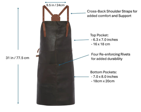 Genuine Leather Work Apron With CrossBack Straps For Woodworking Carpentry BBQ And Barista Tasks 3 Spacious Pockets And Fully Adjustable Fit Durable Brown Leather Apron For Studio Garage Or Kitchen Use